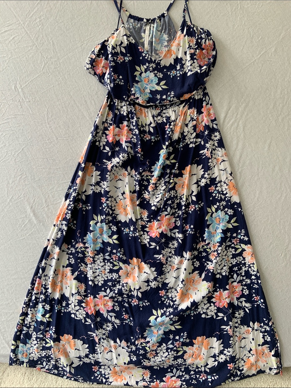 LC Lauren Conrad Navy Floral Maxi Dress with Peach & Light Blue Flowers